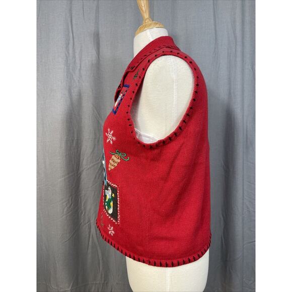 VTG Studio Joy Womens L Embellished Ugly Christmas Sweater Vest *READ - Picture 4 of 8